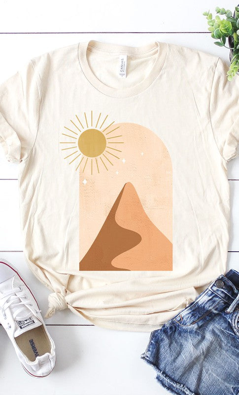 Boho Mountain Scene Graphic Tee in Cream
