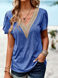 Contrast V-Neck Petal Sleeve Top • More Colors