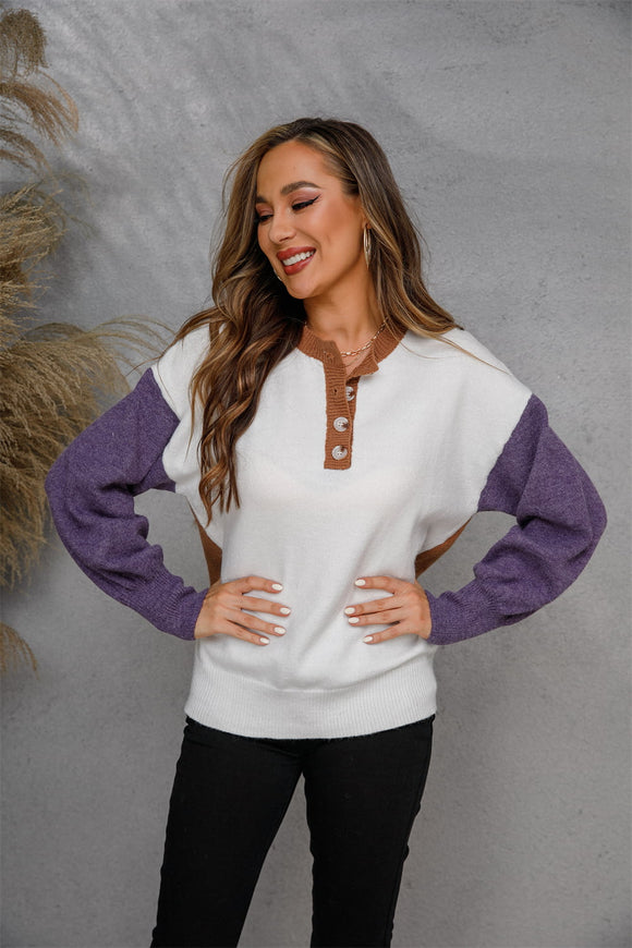 Round Neck Buttoned Knit Top • More Colors