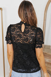 Lace Scalloped Short Puff Sleeve Top • More Colors