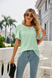 Eyelet Flutter Sleeve Round Neck Top • More Colors