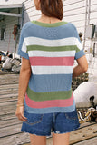 Striped Round Neck Short Sleeve Knit Top • More Colors