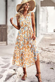 Floral Belted Surplice Sleeveless Tiered Dress • More Colors