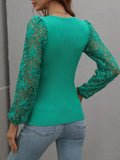 Lace Sleeve Round Neck Ribbed Top • More Colors