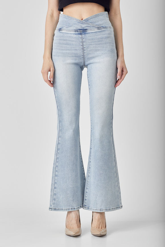 RISEN Crossover Waist Pull-On Flare Jeans