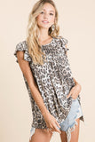 Leopard Knit Gathered Top With Ruffles