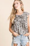Leopard Knit Gathered Top With Ruffles