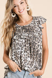 Leopard Knit Gathered Top With Ruffles