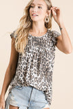 Leopard Knit Gathered Top With Ruffles