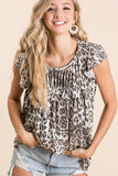 Leopard Knit Gathered Top With Ruffles