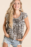 Leopard Knit Gathered Top With Ruffles