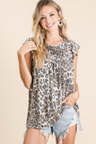 Leopard Knit Gathered Top With Ruffles