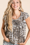 Leopard Knit Gathered Top With Ruffles