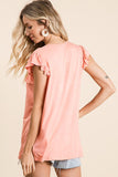 Jersey Knit Gathered Top With Ruffles in Coral