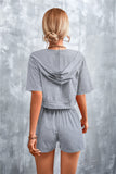 Half Zip Cropped Hooded T-Shirt and Shorts Set • More Colors