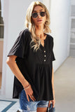 Buttoned Notched Neck Short Sleeve Top • More Colors