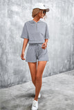 Half Zip Cropped Hooded T-Shirt and Shorts Set • More Colors