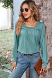 Ruched Square Neck Long Sleeve T-Shirt • More Colors
