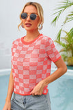 Checkered Short Sleeve Knit Top • More Colors