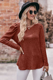 Round Neck Puff Sleeve Ribbed Top • More Colors