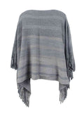 Striped Boat Neck Poncho with Fringe  • More Colors