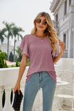 Eyelet Flutter Sleeve Round Neck Top • More Colors