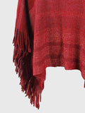 Striped Boat Neck Poncho with Fringe  • More Colors