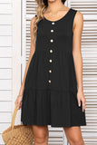 Decorative Button Scoop Neck Sleeveless Tiered Dress • More Colors