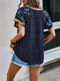 Printed Short Sleeve Tie Neck Blouse • More Colors