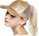 C.C High Pony/Messy Bun Ball Cap - Black Glitter