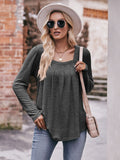 Pleated Detail Curved Hem Long Sleeve Top • More Colors