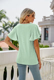 Eyelet Flutter Sleeve Round Neck Top • More Colors