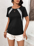 Lace Trim Contrast Waffle-Knit Top • More Colors
