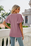 Eyelet Flutter Sleeve Round Neck Top • More Colors