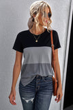 Color Block Side Slit Round Neck T-Shirt
