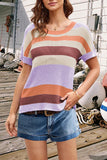 Striped Round Neck Short Sleeve Knit Top • More Colors