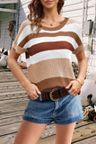 Striped Round Neck Short Sleeve Knit Top • More Colors