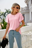 Eyelet Flutter Sleeve Round Neck Top • More Colors