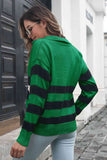 Deep V Striped Johnny Collar Sweater • More Colors