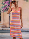 Striped Tie Shoulder Split Cover Up Dress • More Colors