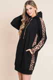 Drawstring Leopard Long Sleeve Hooded Dress