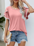 Pom-Pom Trim Flutter Sleeve Round Neck Tee • More Colors