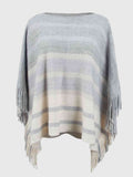 Striped Boat Neck Poncho with Fringe  • More Colors