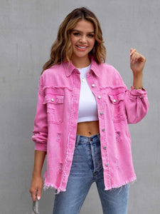 Relaxed Fit Distressed Denim Jacket • More Colors