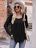 Pleated Detail Curved Hem Long Sleeve Top • More Colors