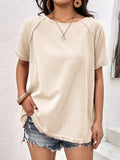 Round Neck Raglan Sleeve Fringe Detail Top • More Colors