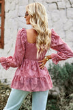 Smocked Square Neck Flounce Sleeve Blouse • More Colors