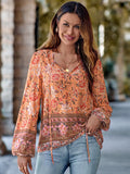 Printed Tie Neck Long Sleeve Blouse • More Colors