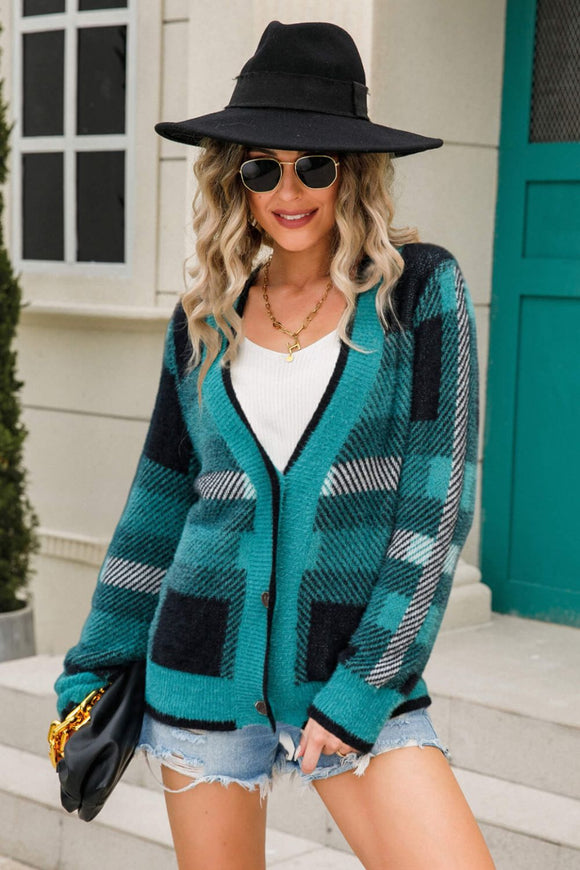 Striped Button-Front Fuzzy Cardigan • More Colors