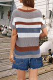 Striped Round Neck Short Sleeve Knit Top • More Colors